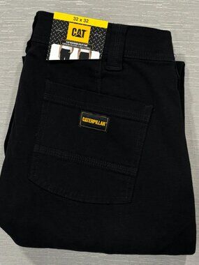 CAT Caterpillar Utility Work Pants Mens 32 x 32 Black Flex Waistband Cell Pocket
